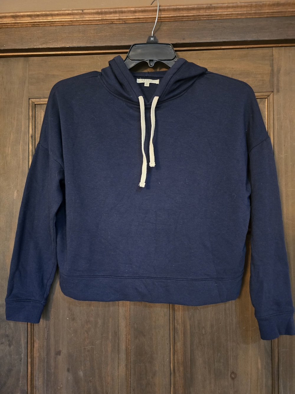 O Madewell (Miles) Navy Cropped Hooded Sweatshirt with Cream Drawcords XS